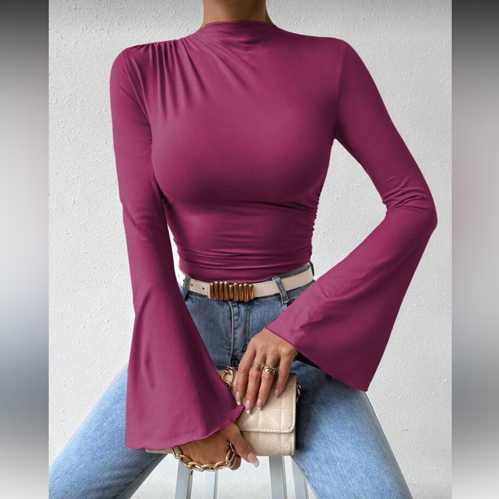 Elegant Black Long Sleeve Women's Bodysuit Top - Picture 9 of 16